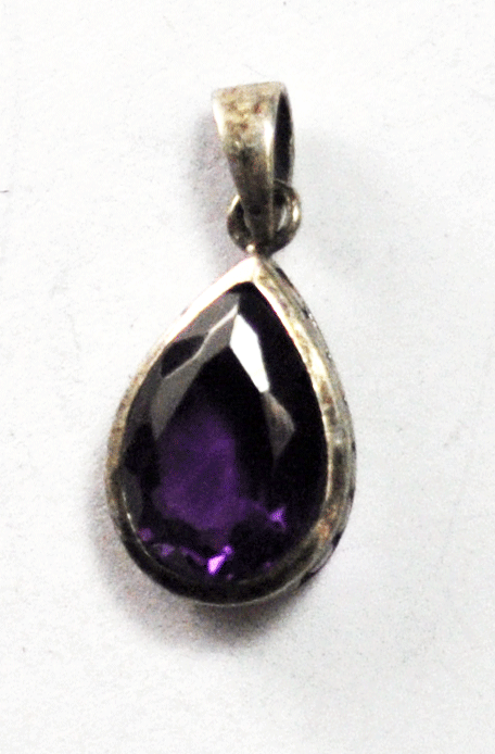 Sterling Silver Teardrop Purple CZ 22mm x 10mm Pendant 4mm Bale Dot Edge