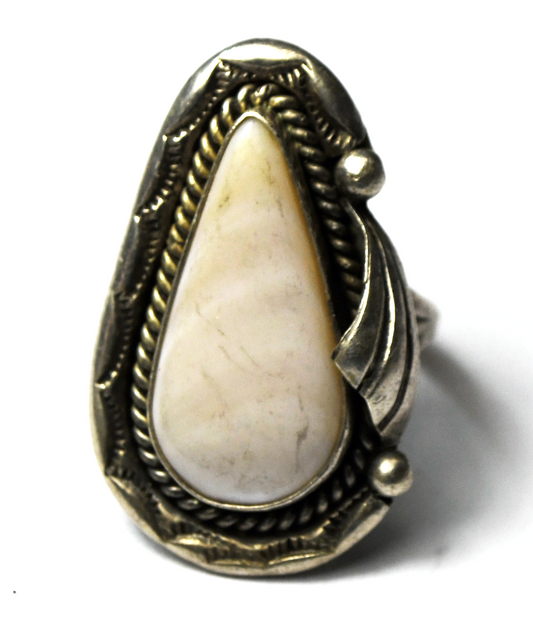 Sterling Silver Vintage MOP Mother of Pearl Teardrop Ring 32mm Size 6-1/2
