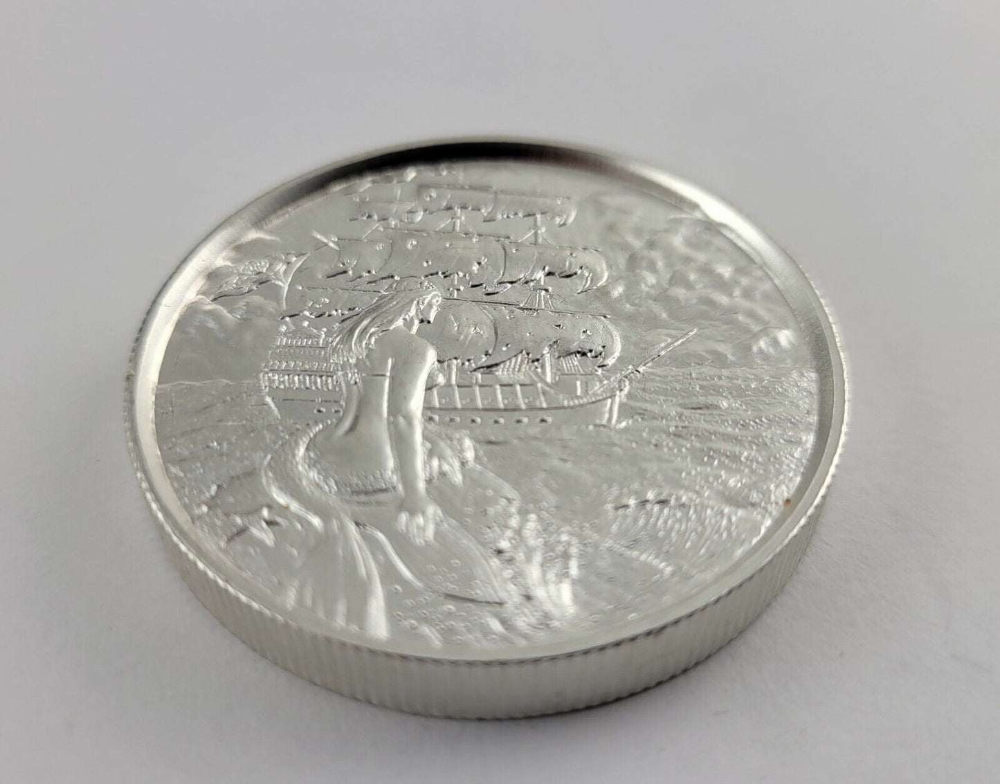 The Mermaid No Prey No Pay Pirate Ship 2 Troy Ounces .999 Fine Silver Art Round!