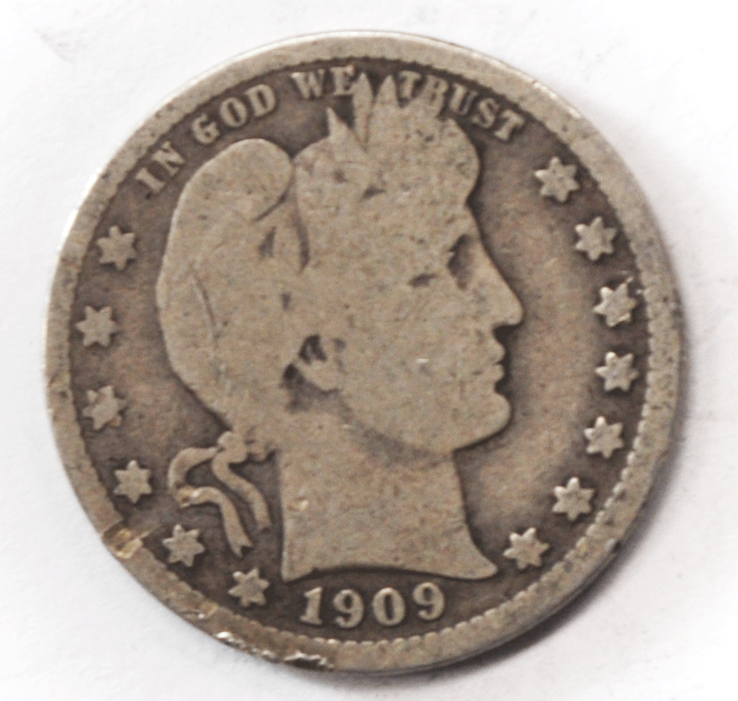 1909 D Barber Silver Quarter Dollar Rare Twenty Five Cents Denver