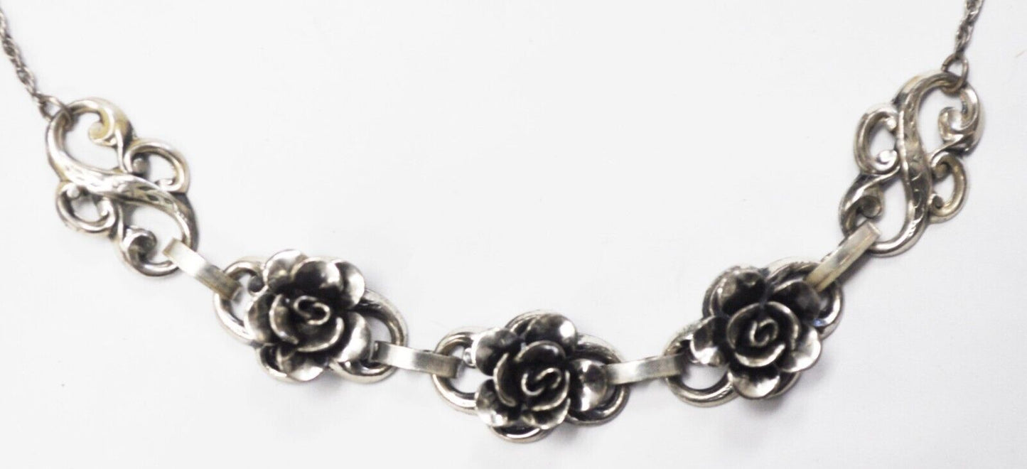 Sterling Silver Vintage JewelArt Flower Rose Necklace 15mm 16"