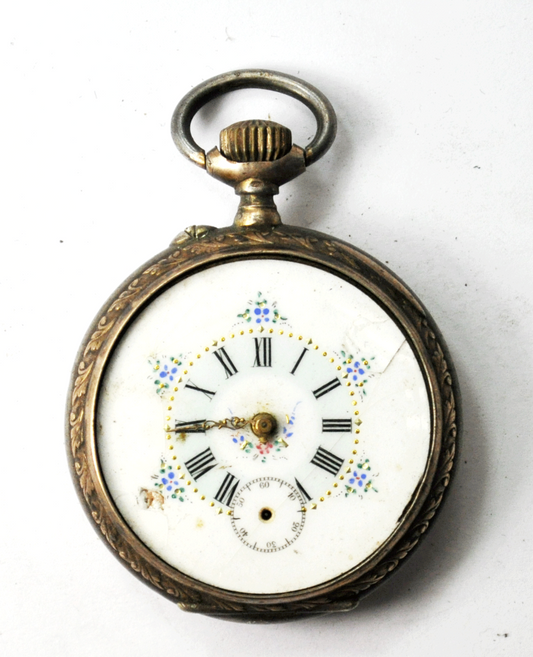 Swiss Cylindre 10R 800 Silver Colorful Dial OF Not Running Pocket Watch 43mm