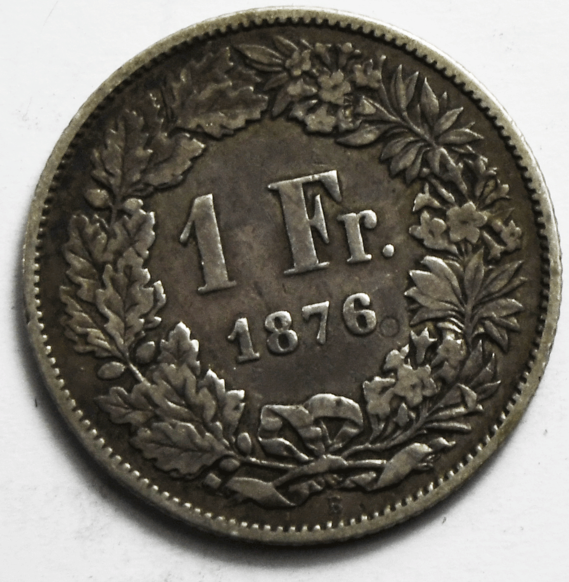 1876 B Switzerland One Franc KM# 24 Silver Coin