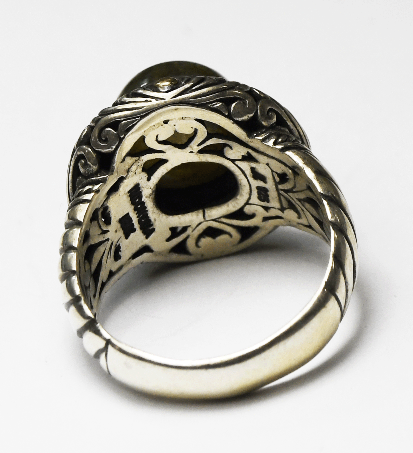 Robert Manse Sterling & 18k Domed Labradorite Scroll Ring 19mm Size 10-1/4