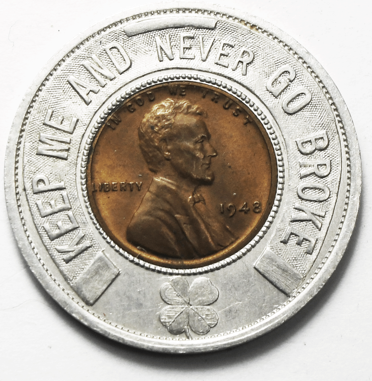 Encased Penny 1c 1948 Wheat Penny Bell Chevrolet Hamilton Blvd Peoria Illinois