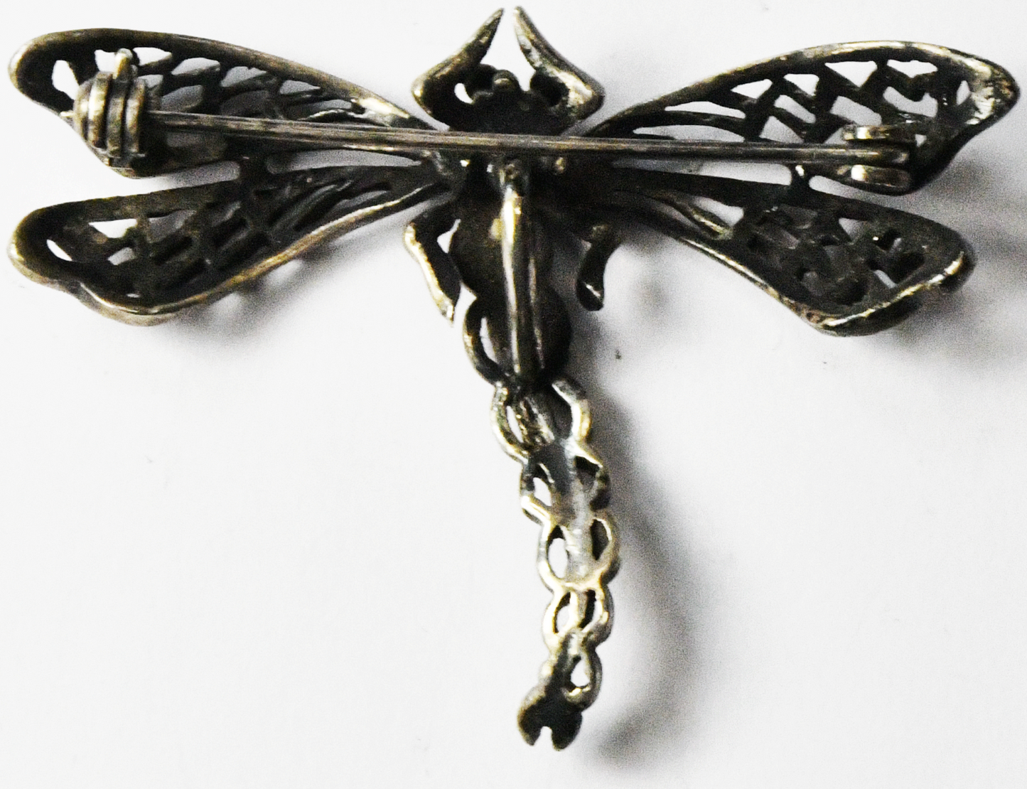 Sterling  Filigree Bug Dragonfly Brooch Pin 36mm x 48mm