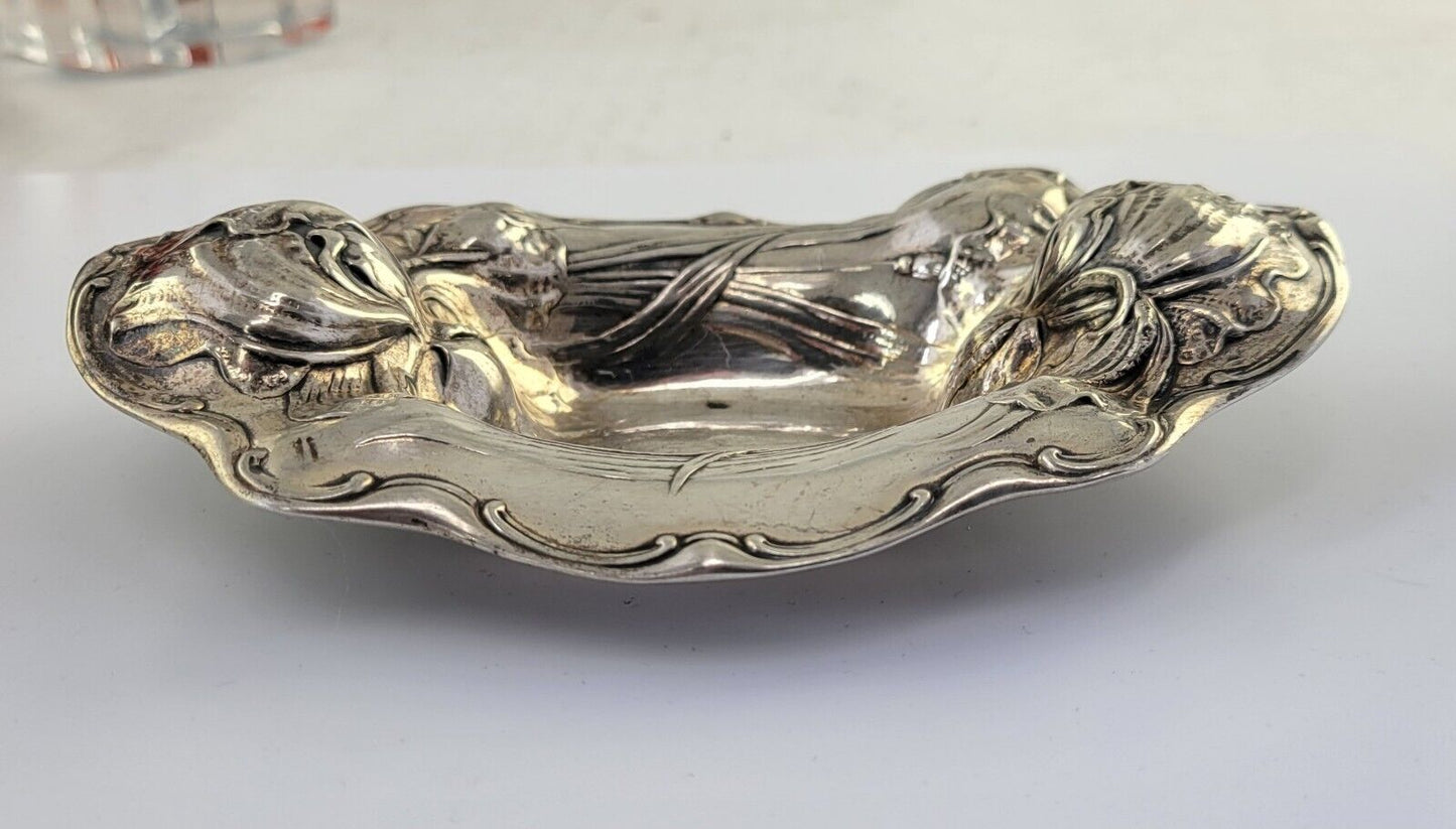 Antique ART NOUVEAU Gorham Sterling Silver 5 7/8" Floral Vanity Dish 2.2oz.