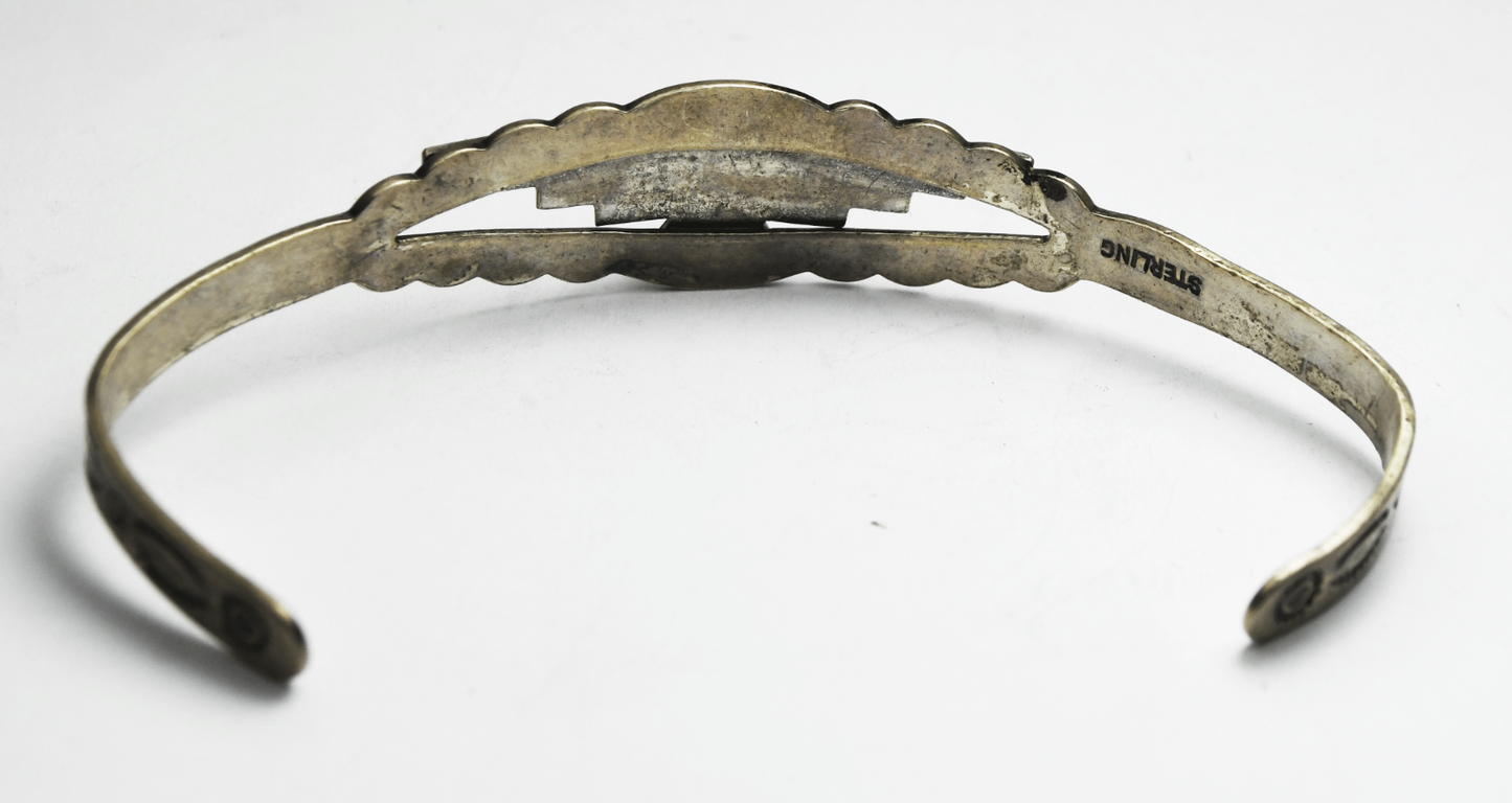 Sterling Silver Antique Thunderbird Turquoise Dot Cuff Bracelet 15mm 7" Wrist