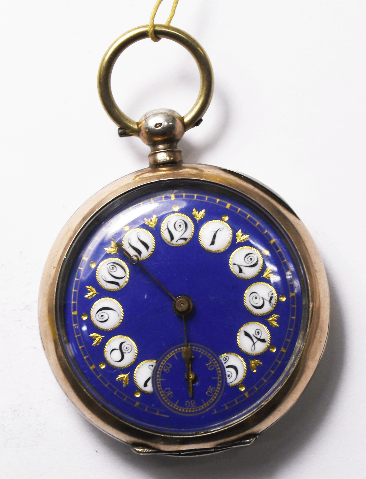 Swiss 800 Fine Two Tone 47mm Pocket Watch Blue Enamel Dial Not Running