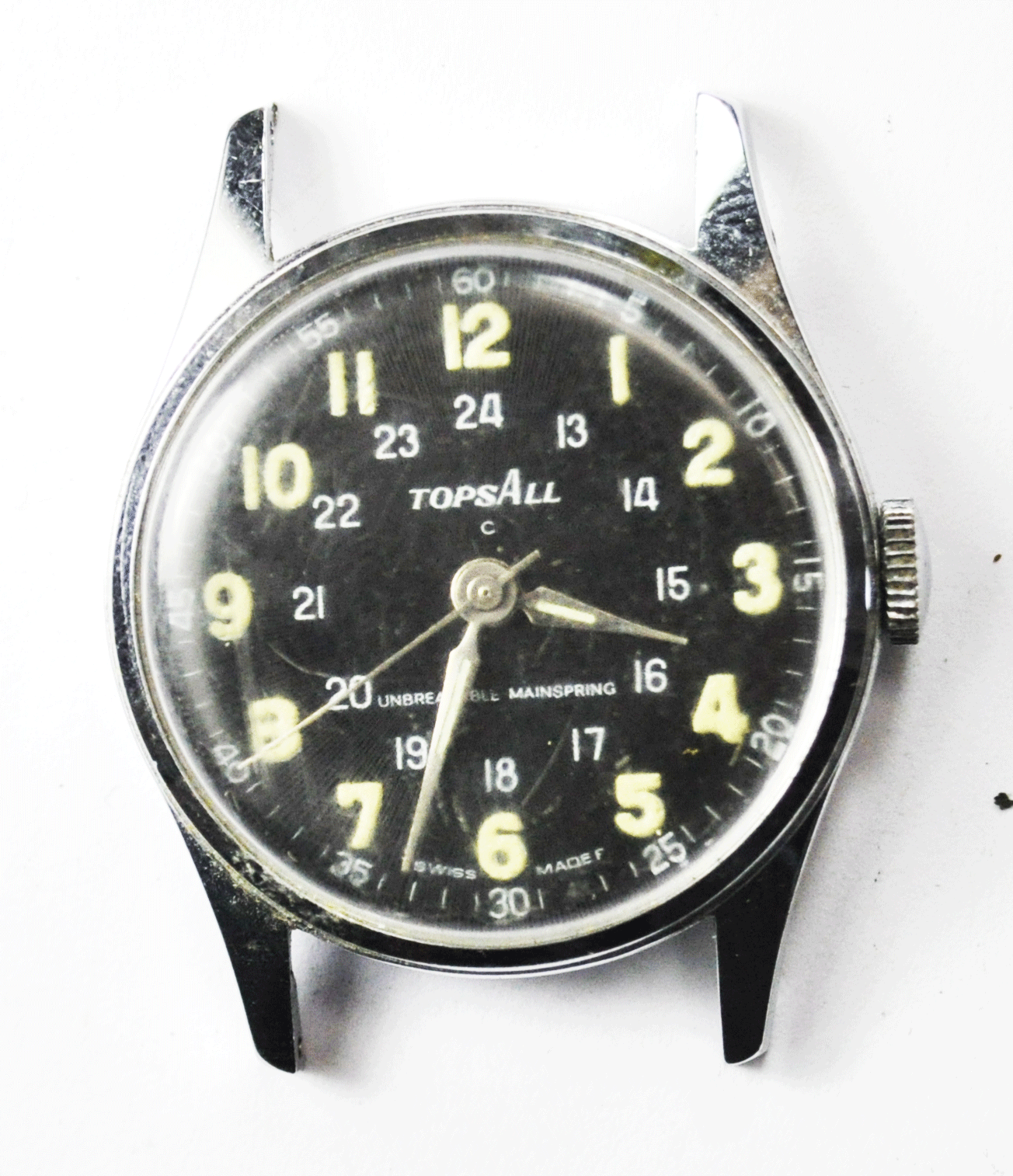 Vintage Tops All Military Wristwatch Black 24hr Dial 8800 Criterion 29mm