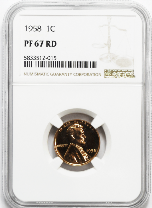 1958 1c Proof Lincoln Wheat Cent One Penny NGC PF67 RD Gem Unc