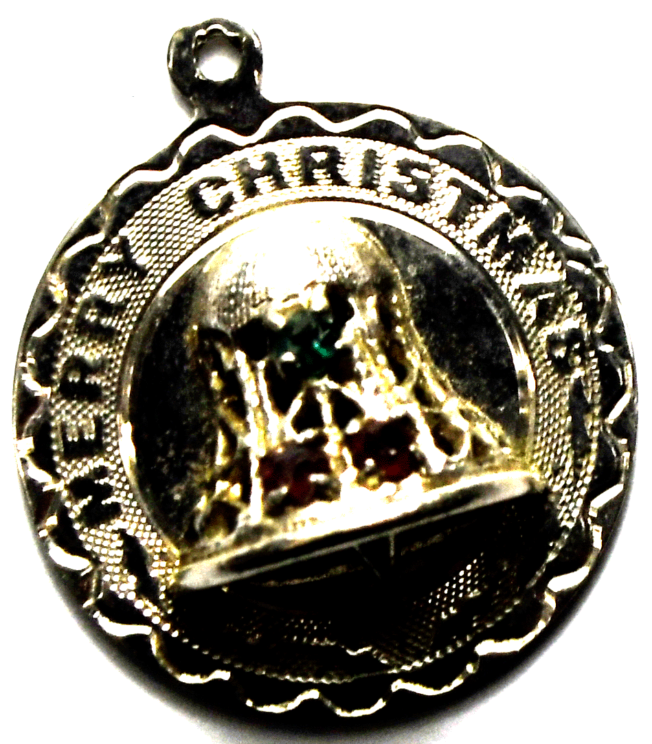 Sterling Spencer Christmas X-mas Red & Green Glass Bell Disc Charm 25mm x 22mm
