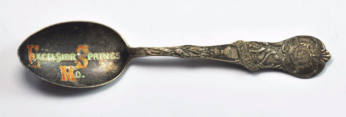 Excelsior Springs Missouri Watson Sterling Silver Souvenir Spoon Enamel 5-7/8"