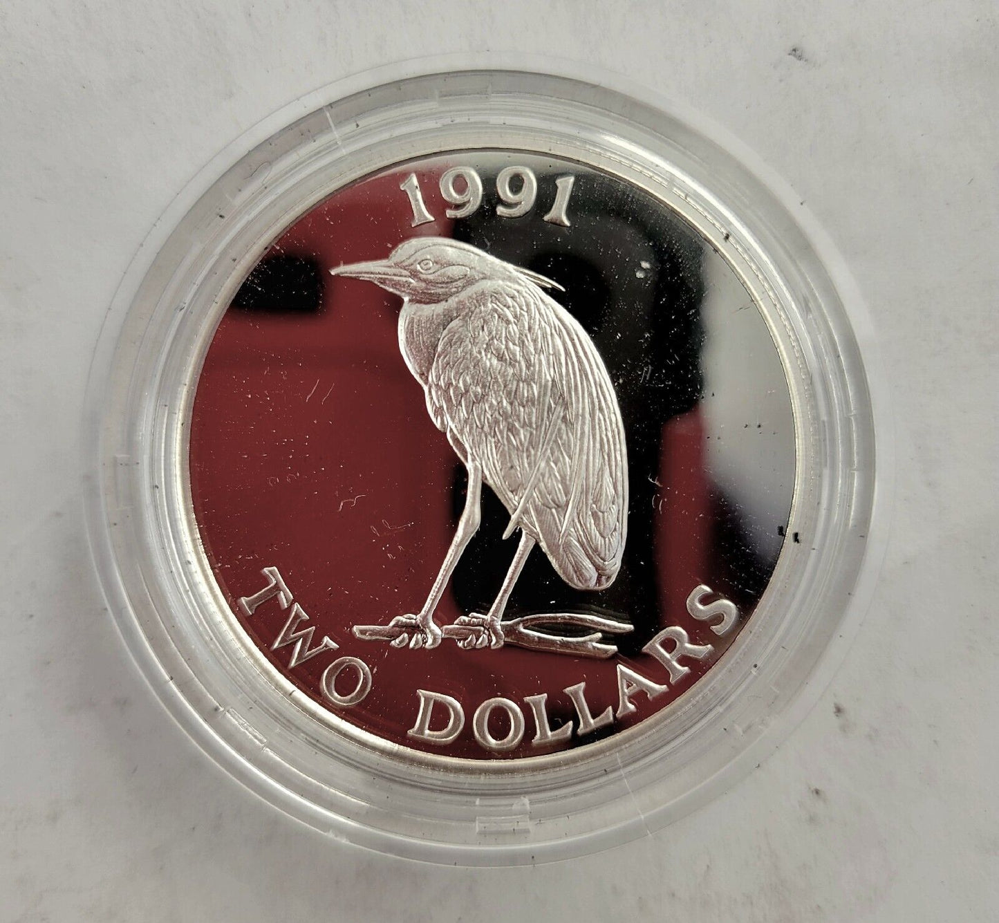 1991 Bermuda Silver 2 Dollars  Yellow Crowned Night Heron