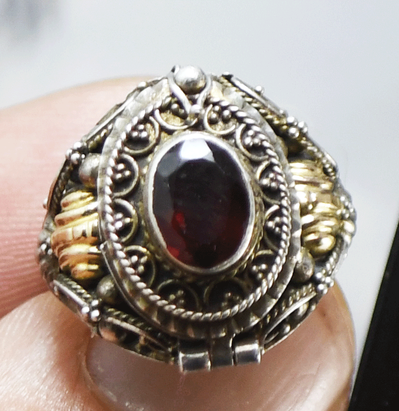 Sterling Silver Red Garnet Two Tone Poison Pill Ring 19mm Size 7