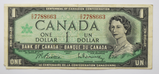 1967 $1 Canada One Dollar Note Serial Number O/O 7788663