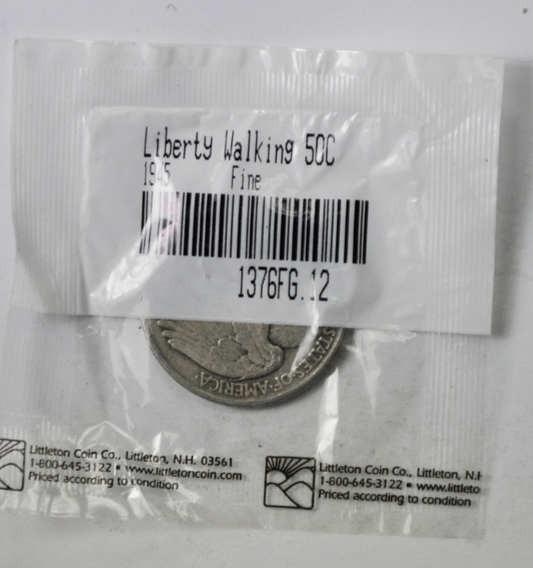 1945 50c Walking Silver Half Dollar Fifty Cents Littleton Package Fine