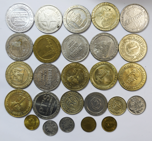 Lot of 26 Gaming Casino Tokens Horseshoe Gold Dust Rainbow Club PT's Isle Capri