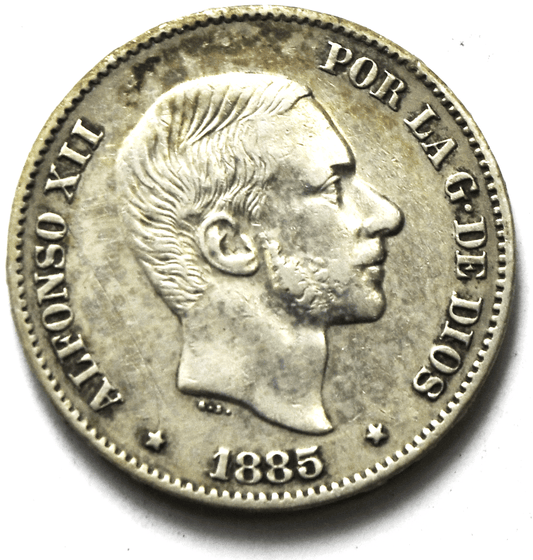 1885 Philippines 50 Fifty Centimos Silver Coin KM# 150
