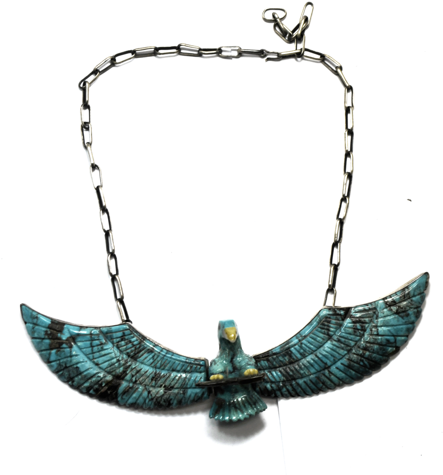 Sterling Large Turquoise 3-D Carved Eagle Pandant 7"" x 41mm 20" Necklace