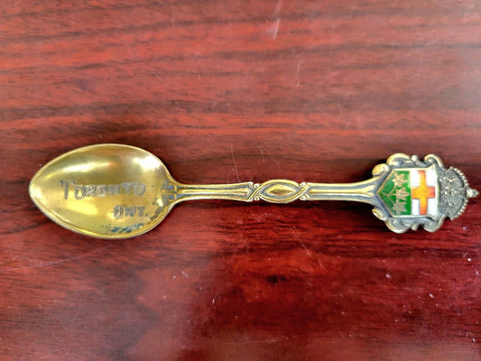Toronto Canada Sterling Silver 4"  Goldwash Enameled Souvenir Spoon .33oz.