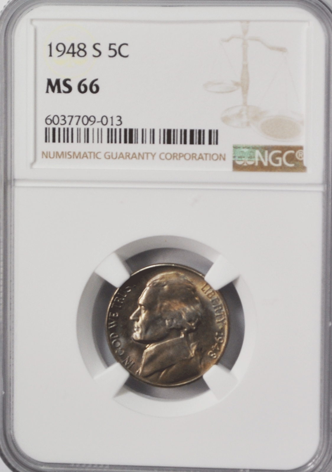 1948 S 5c Jefferson Nickel Five Cents NGC MS66 BU San Francisco