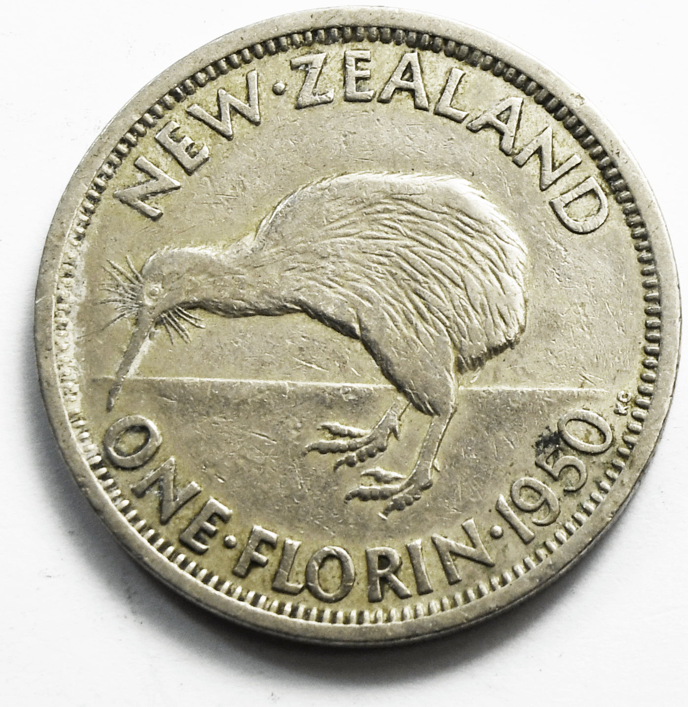 1950 New Zealand One Florin Copper Nickel Coin  KM# 18