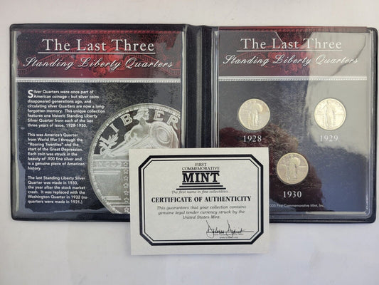 The Last Three Standing Liberty 25c Quarters 1928-1929-1930 w/COA