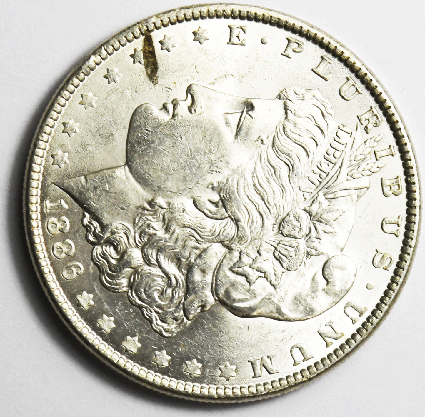 1886 $1 Morgan Silver One Dollar US Coin Philadelphia AU Lamination Error