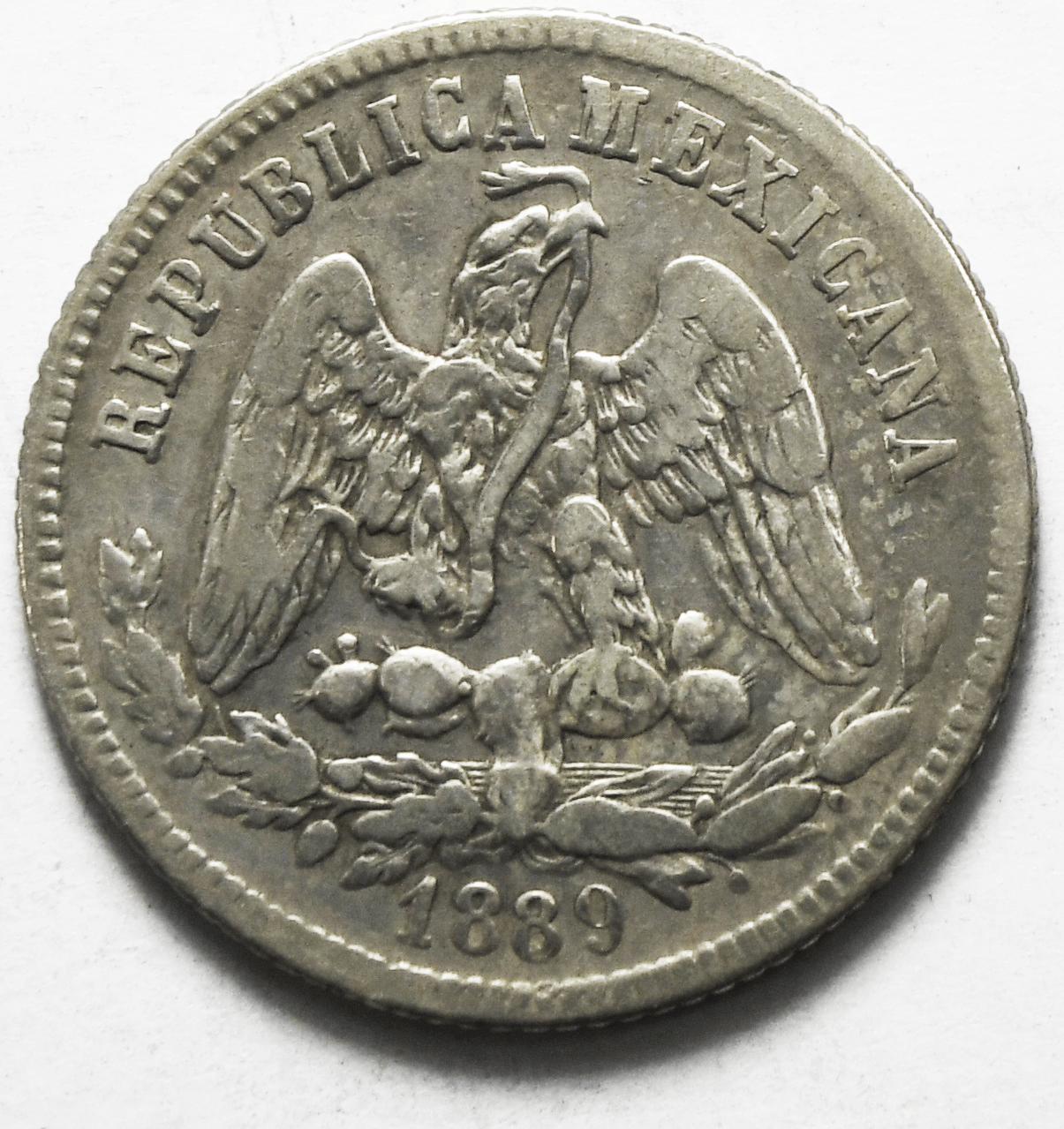 1889 Mo M Mexico Second Republic 25 Centavos Silver Coin KM# 406.7 Low Mintage