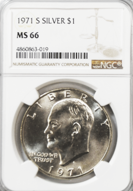 1971 S $1 Eisenhower Silver Dollar NGC MS66 Brilliant Uncirculated