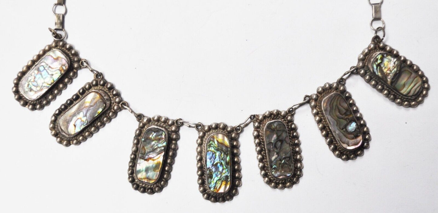 Sterling Silver Mexico Igaula FBC Abalone MOP 31mm Necklace 17"