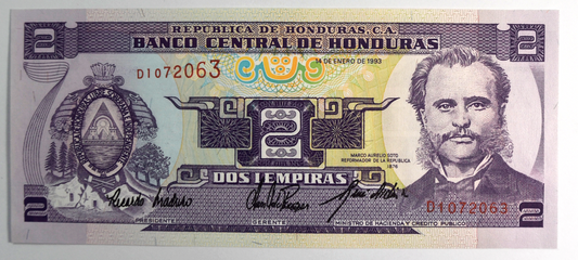 1993 Honduras 2 Lempiras Uncirculated Banknote D1072063