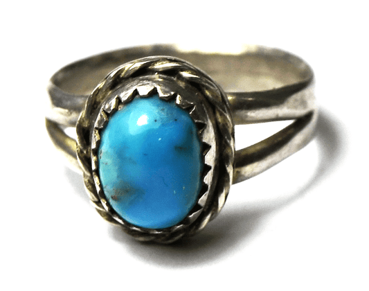 Vintage Sterling Silver Bright Blue Oval Solitaire Ring 12mm Size 5