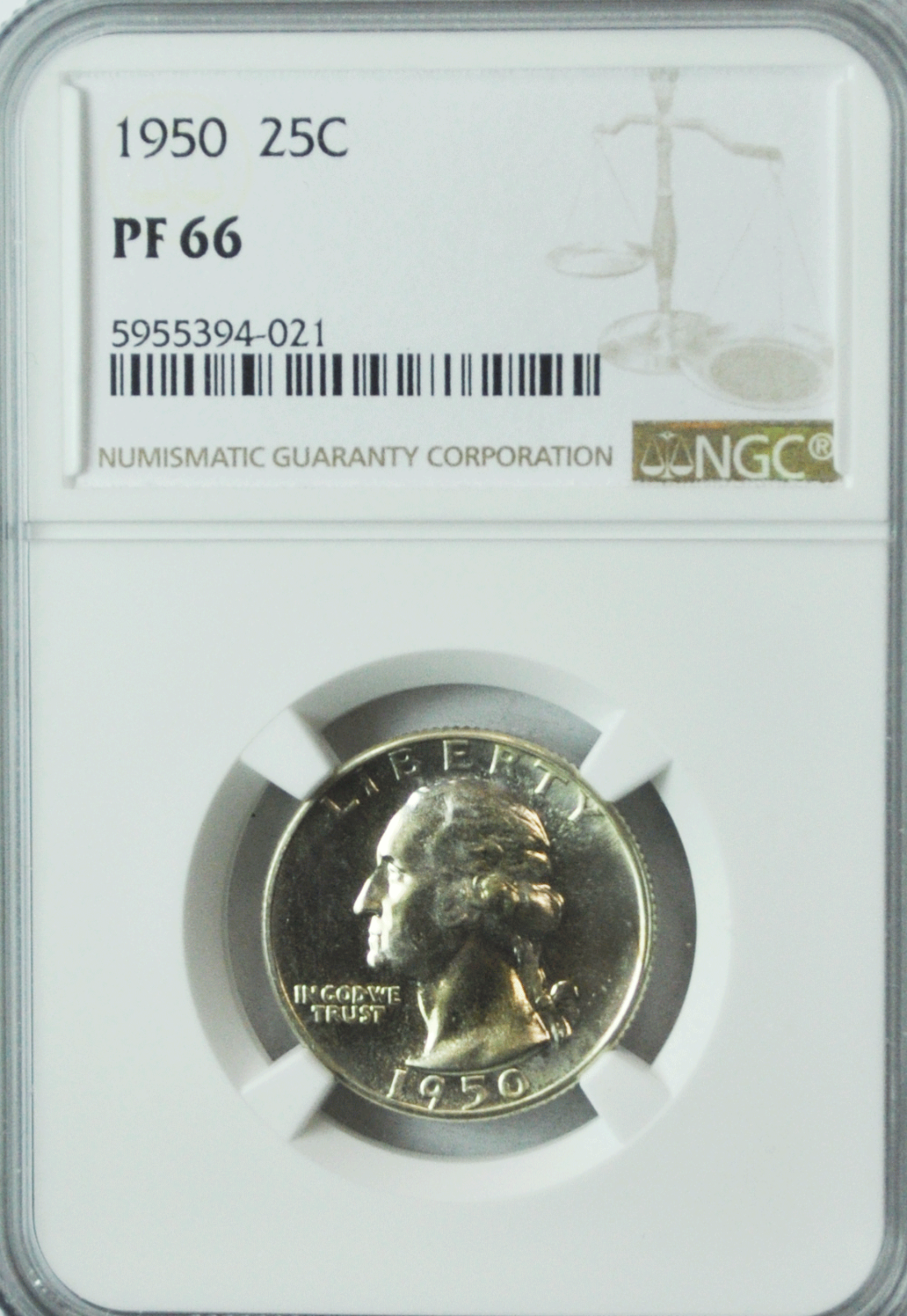 1950 25c Washington Proof Silver Quarter Dollar NGC PF66