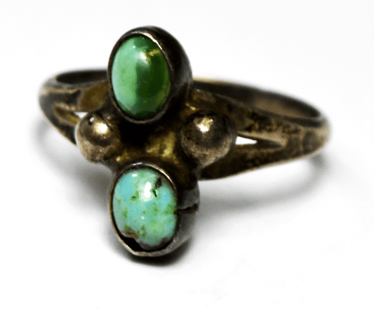 Vintage Sterling Silver Double Oval Turquoise Two Dot Ring 16mm Size 8.5