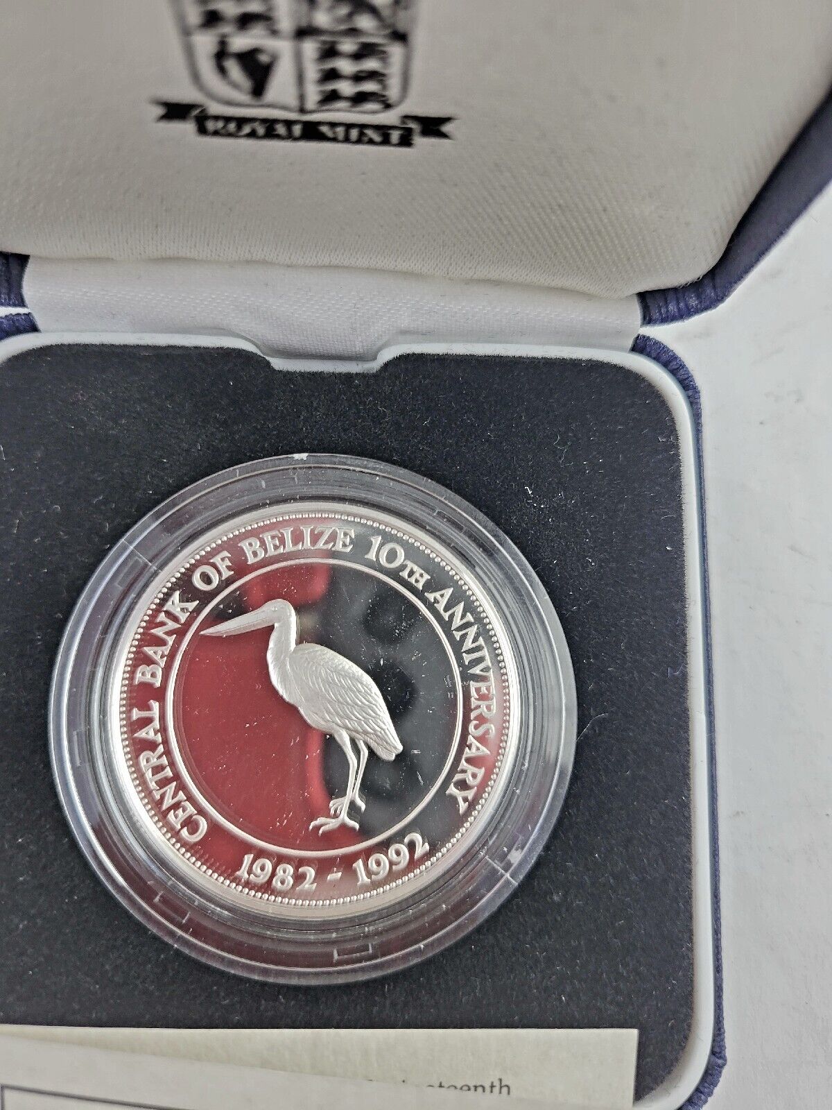 1992 Belize 10 Dollars Silver Proof Jabiru Stork 10yr Commemorative Central Bank
