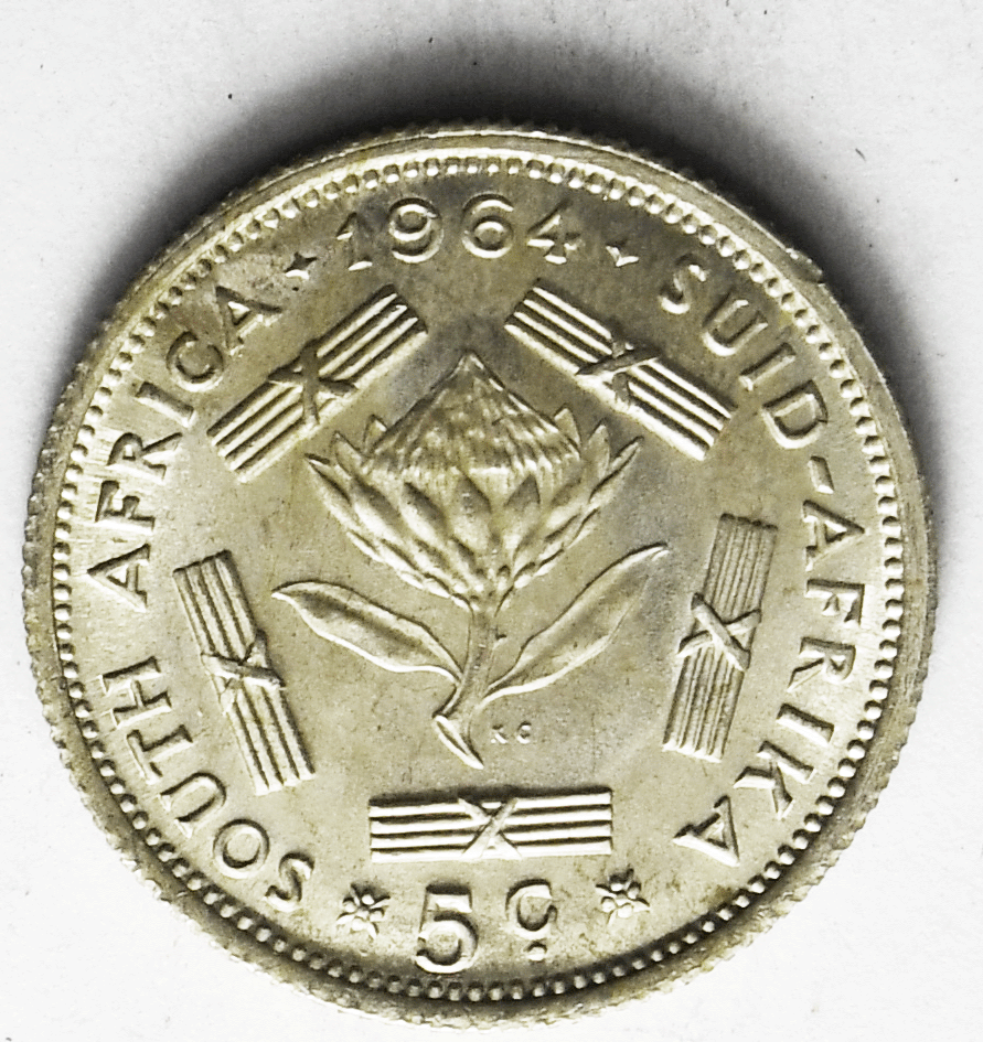1964 South Africa 5c Five Cents  Silver Coin KM# 59 Uncirculated