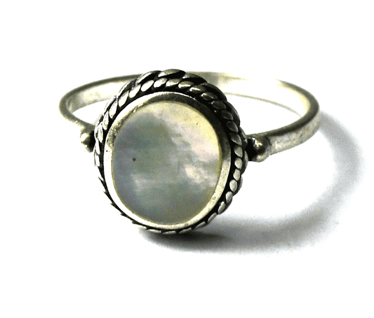 Sterling Silver Ste Bee Mother of Pearl Solitaire Ring 12mm Size 7-1/4