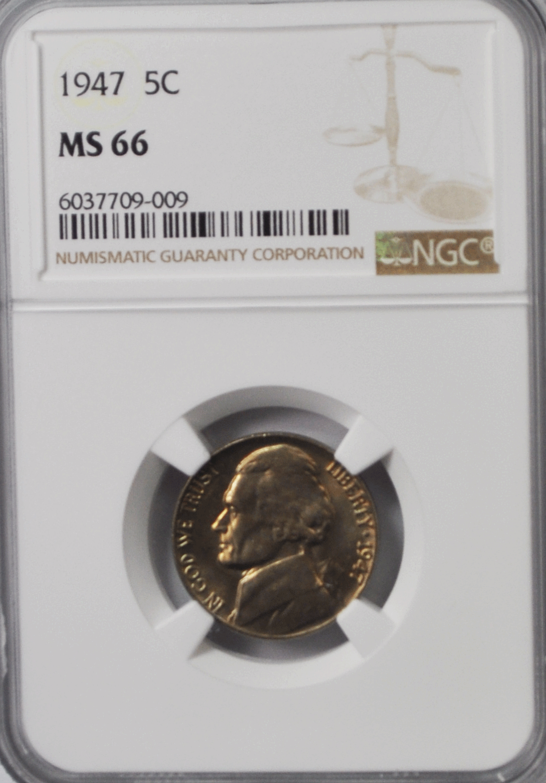 1947 5c Jefferson Nickel Five Cents NGC MS66 BU Philadelphia