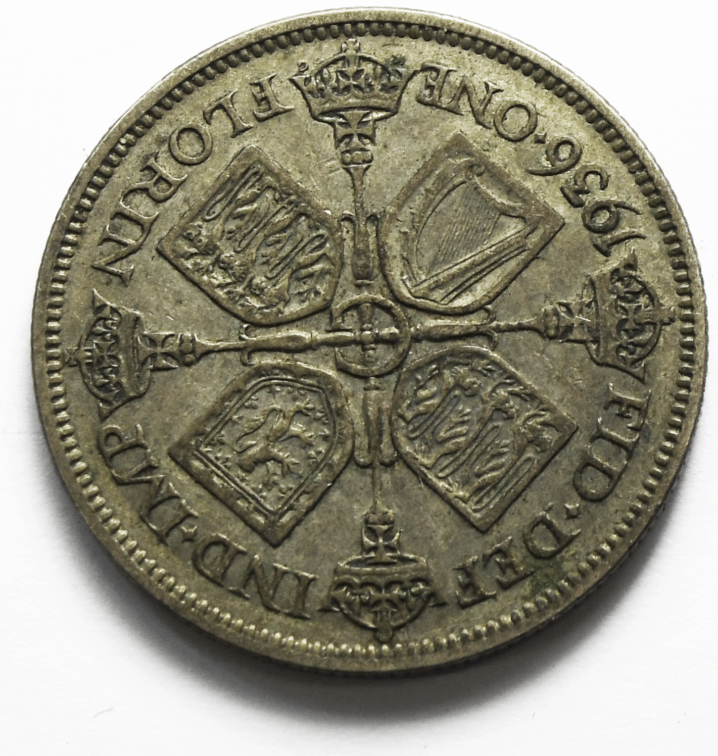 1936 Great Britain Silver One Florin Two Shillings Coin KM# 834