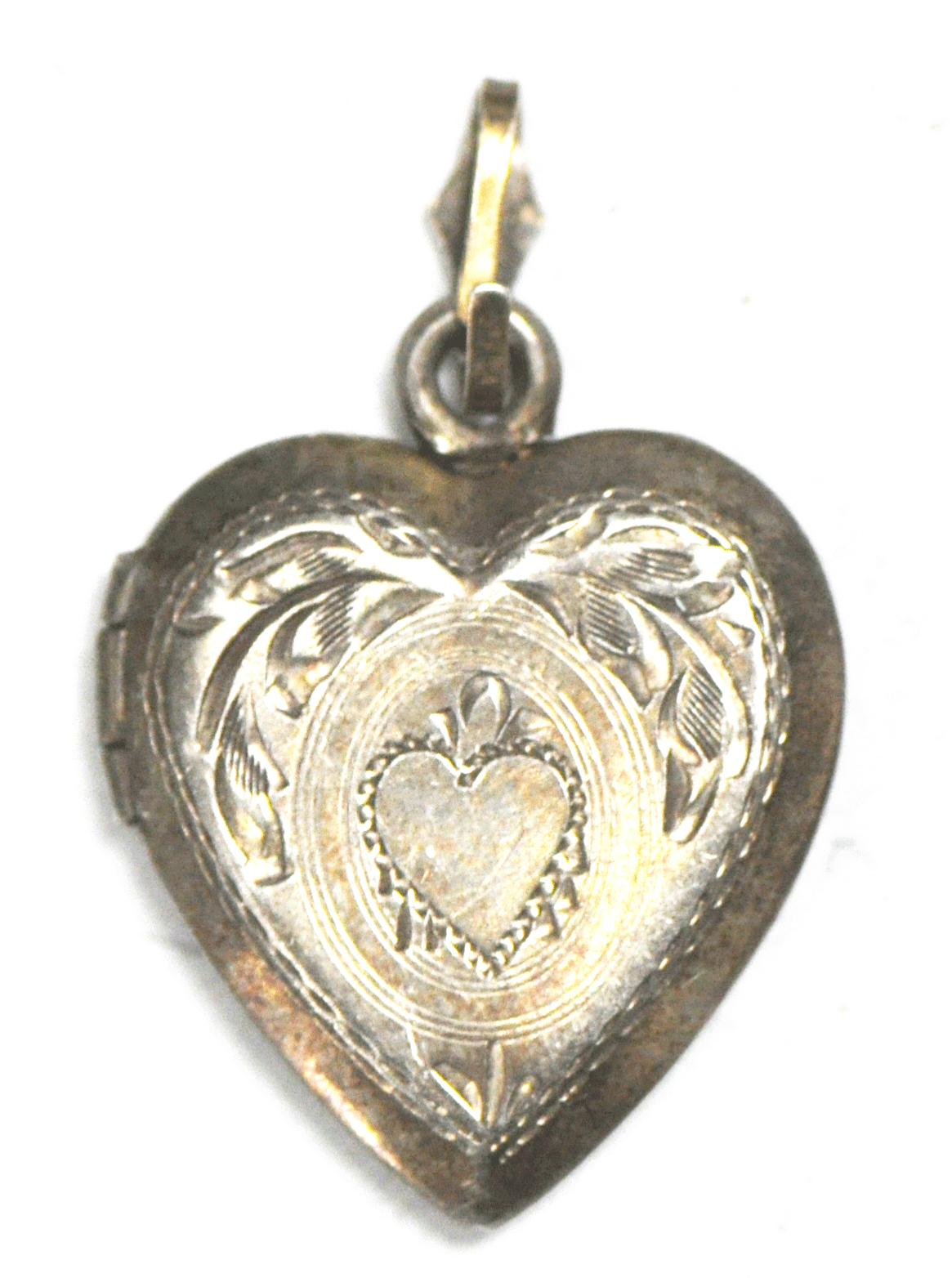 Antique Sterling Silver Puffy Heart Locket Charm Pendant   24mm x 20mm