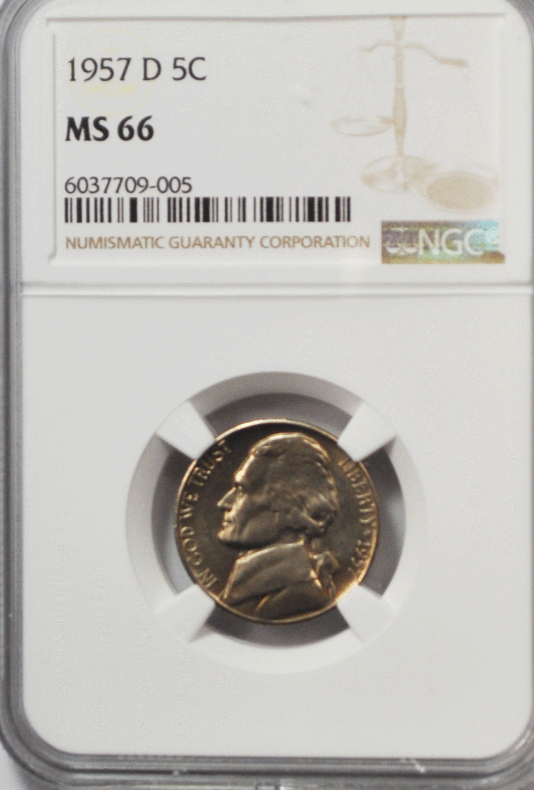 1957 D 5c Jefferson Nickel Five Cents NGC MS66 BU Denver