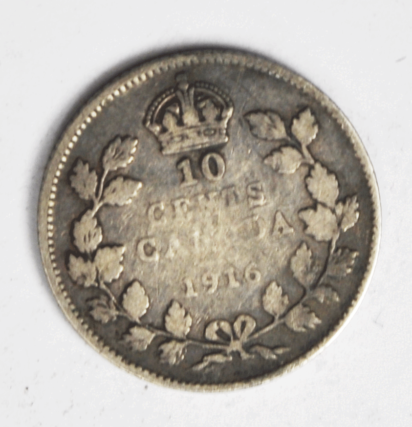 1916 10c Canada Silver Dime Ten Cents  KM#22