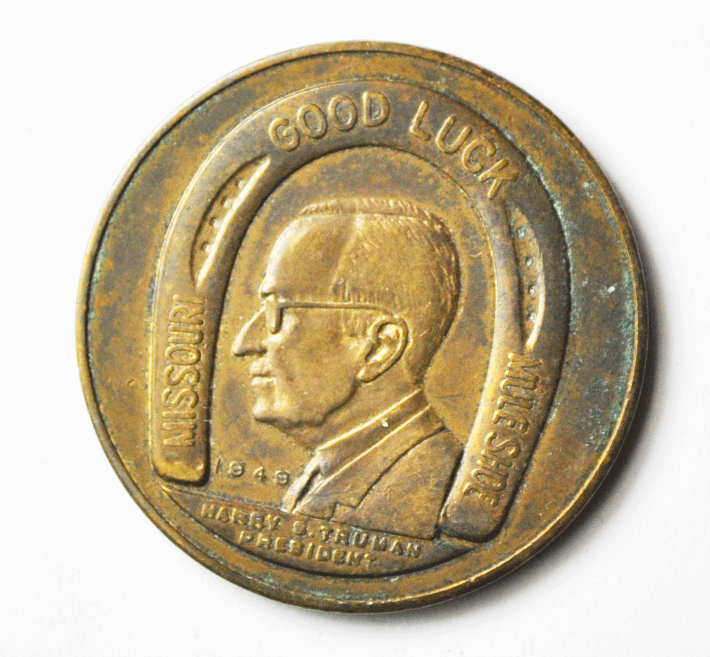 Harry Truman Copper Good Luck Mule Shoe Foundation Medal 29mm