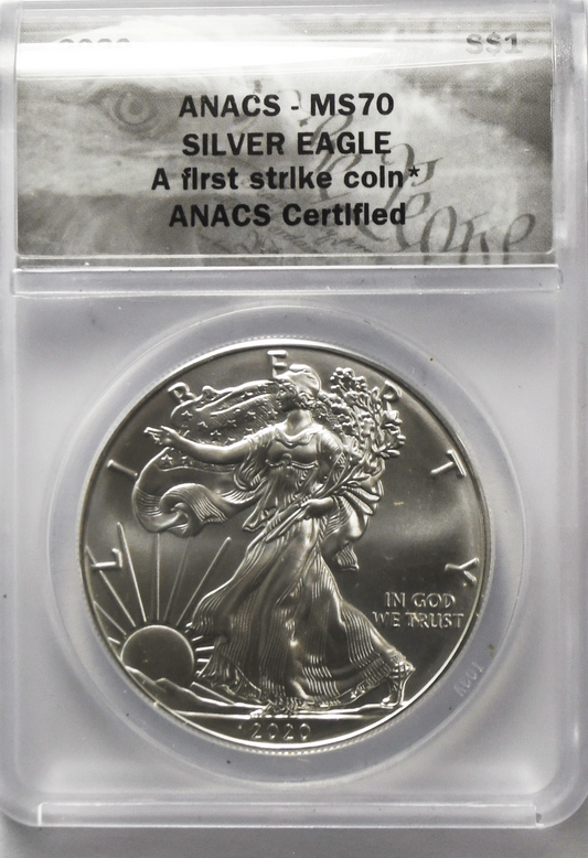 2020 $1 American Silver Eagle .999 Fine Silver One Ounce Coin ANACS MS70 FS