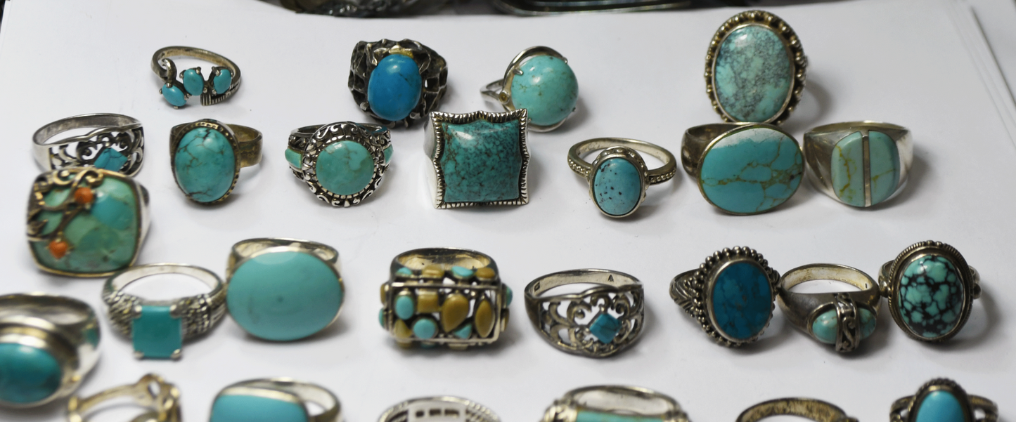 Lot of 42 Sterling Silver Rings Faux Turquoise Dyed Howlite  303g