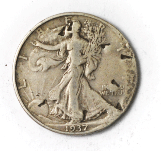 1937 D 50c Walking Half Dollar Fifty Cents US Denver Chopmarked