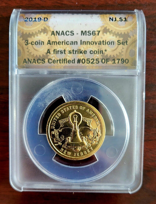 2019 D American Innovation Dollar New Jersey Light Bulb MS67 ANACS First Strike