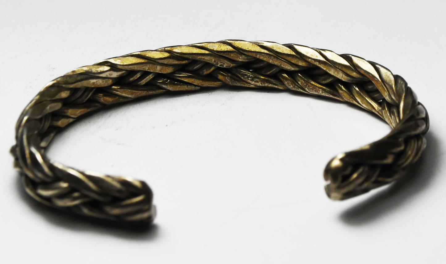 Sterling Silver Heavy Solid Basket Weave Cuff Bracelet 10mm 6-3/4" Wrist 45g